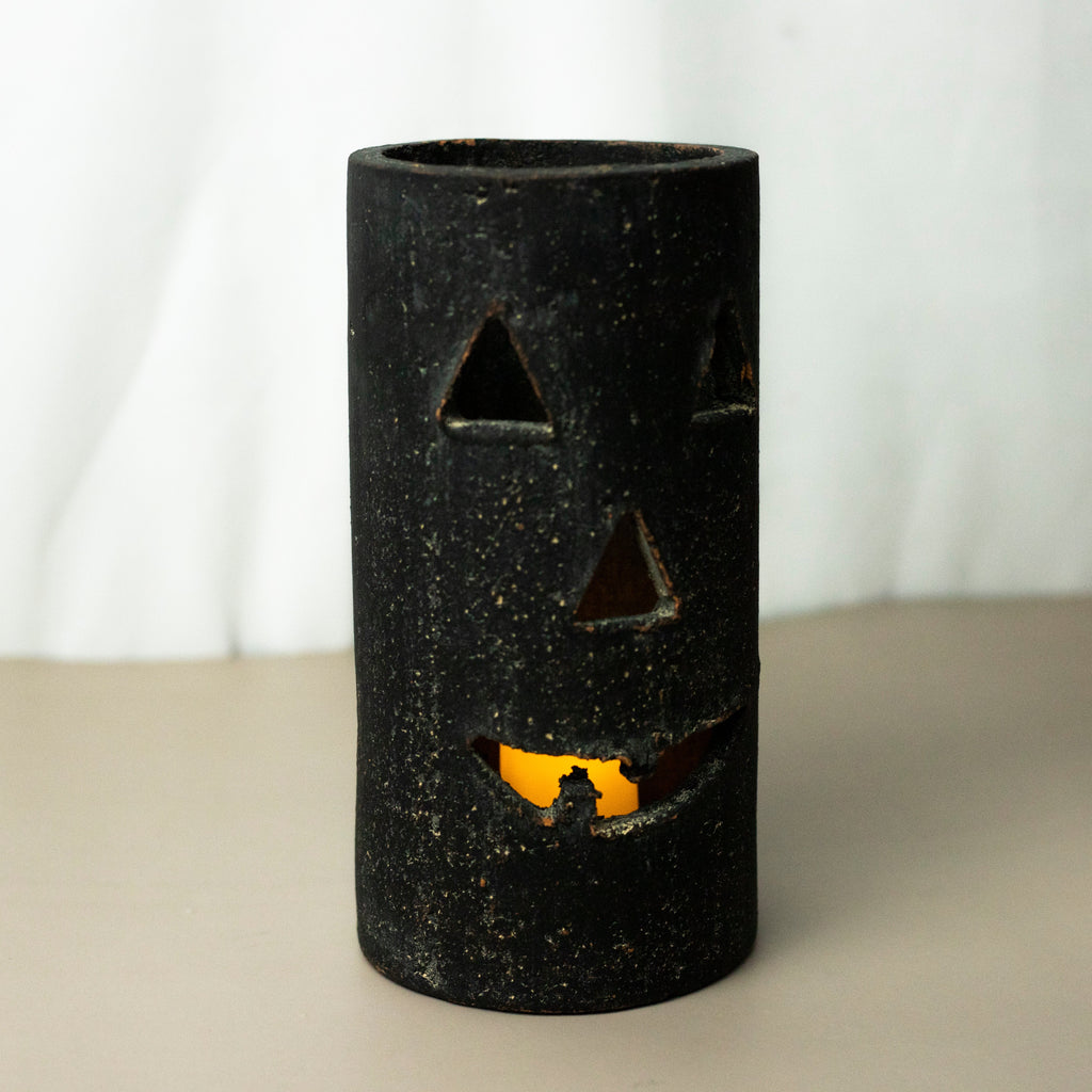 Tall Black Clay Jack-O-Lantern